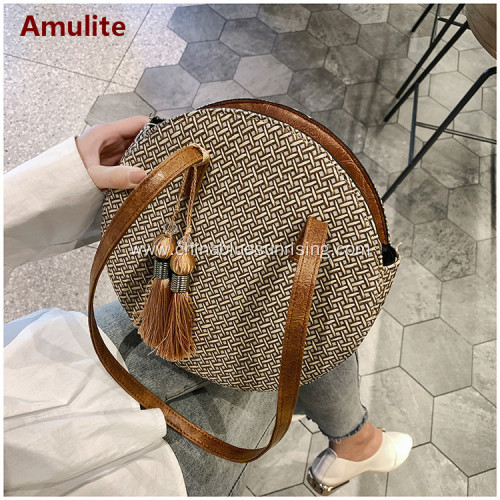 Round Summer Straw Large Woven Shoulder Bag Handbag